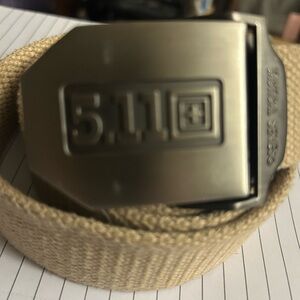 5.11 Tactical Men's Tan Web Belt with Metal Logo Buckle